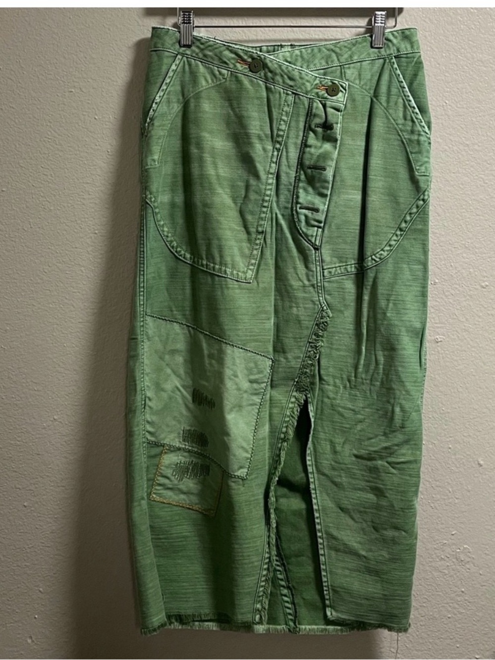 Free People Green Patchwork Pencil Skirt